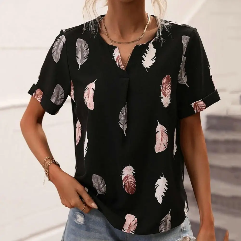 Women T-shirt V-Neck Short Sleeve Pleated Casual Top Thin Colorfast Summer Feather Print Loose Blouse Streetwear
Women T-shirt V-Neck Short Sleeve Pleated Casual Top Thin Colorfast Summer Feather Print Loose Blouse Streetwear