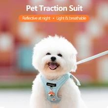 Dogness Pet Breathable Chest Back Night Reflective Dog Leash For Teddy Bichon Puppy All-In-One Outdoor Cat Walking Vest