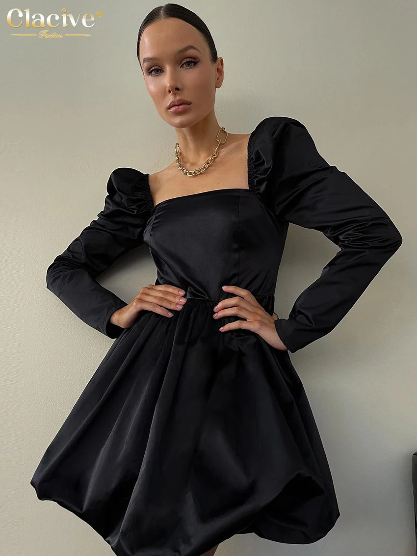 Clacive Sexy Black Satin Mini Dress Autumn Square Collar Long Sleeve Vintage Dress Elegant High Wasit Pleated Dresses For Women
Clacive Sexy Black Satin Mini Dress Autumn Square Collar Long Sleeve Vintage Dress Elegant High Wasit Pleated Dresses For Women