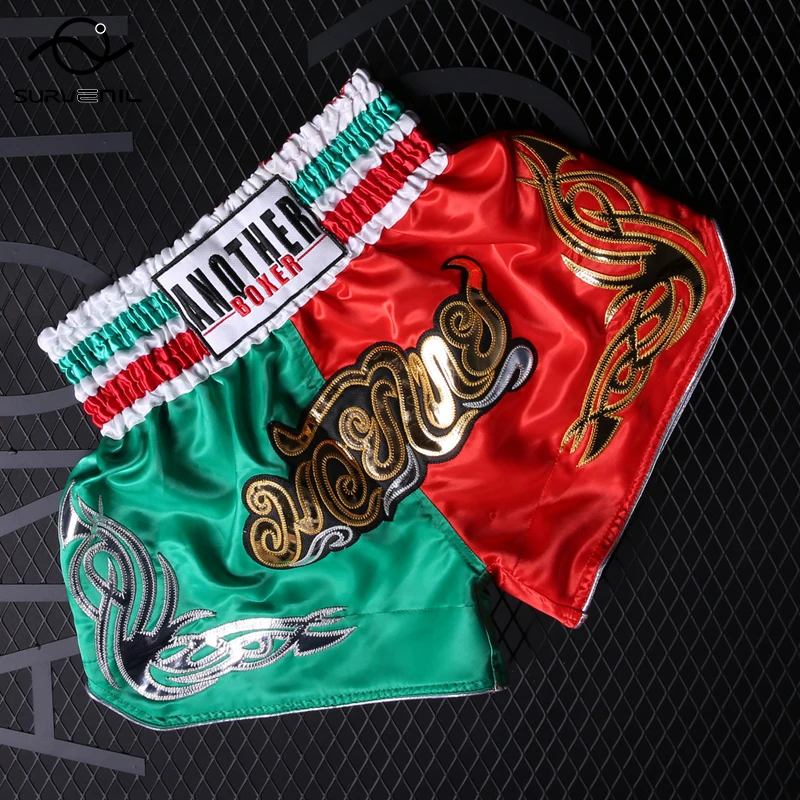 

Thai Boxing Shorts Red Blue Fashion Embroidery Mauy Thai Shorts Men Women Kids MMA Sanda Fight Kickboxing Training Pants Custom