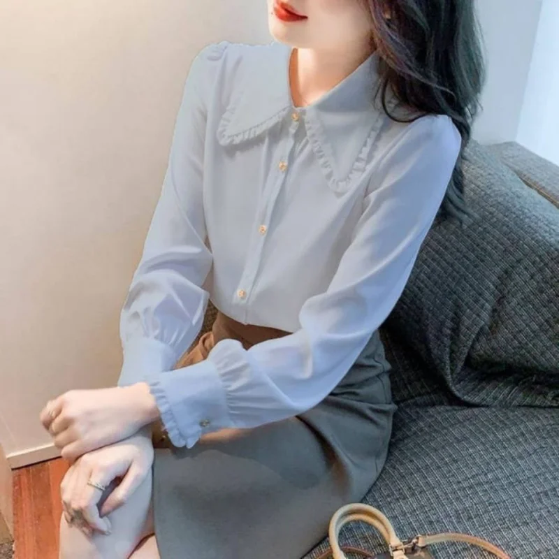 Autumn Doll Collar White Long Sleeve Shirt Women Spring Single-breasted Chiffon Shirt Women's Shirt Women Blusa Mujer
Autumn Doll Collar White Long Sleeve Shirt Women Spring Single-breasted Chiffon Shirt Women's Shirt Women Blusa Mujer