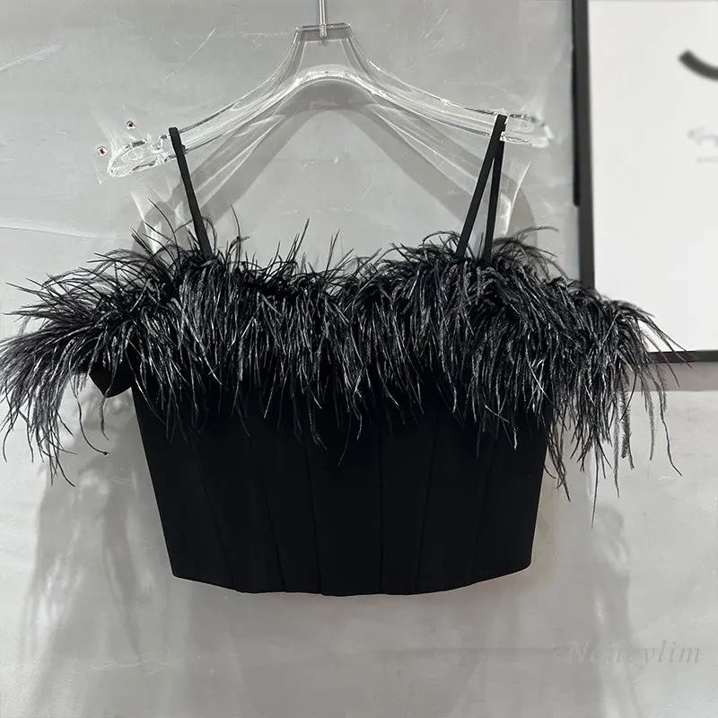 2023 Summer New Sexy Goddess Real Ostrich Fur Feather Stitching Fishbone Off-Shoulder Short Crop Top Y2k Top Red Camisole Tank
2023 Summer New Sexy Goddess Real Ostrich Fur Feather Stitching Fishbone Off-Shoulder Short Crop Top Y2k Top Red Camisole Tank