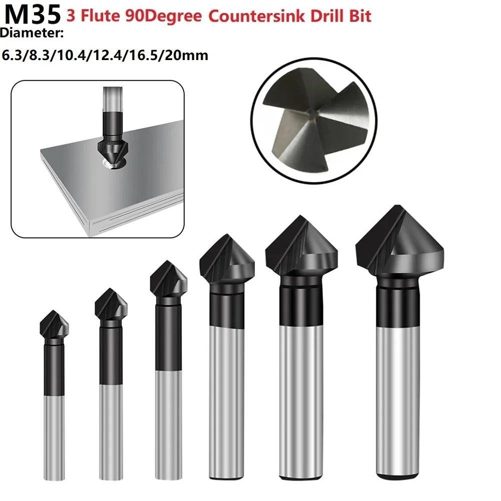 M35 3 Flute Chamfer Drill Bit 90 Degree Chamfering Cutter End Mill Tool Cobalt TiAlN Coated Countersink Drill Bit Power Tools
M35 3 Flute Chamfer Drill Bit 90 Degree Chamfering Cutter End Mill Tool Cobalt TiAlN Coated Countersink Drill Bit Power Tools