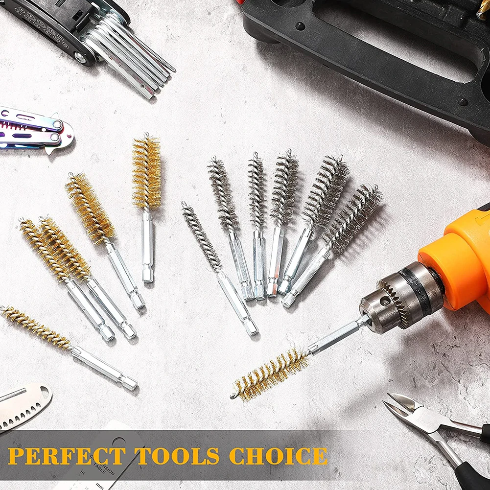 12pcs Wire Bore Brushes Stainless Steel Copper Cleaning Brushes With Handle Machinery Paint Remover For Power Drill Impact Drive
12pcs Wire Bore Brushes Stainless Steel Copper Cleaning Brushes With Handle Machinery Paint Remover For Power Drill Impact Drive