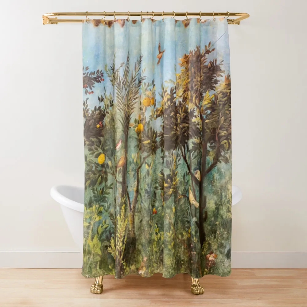

Antique Roman Wall Painting Flower Garden Flying Birds ,Quince And Apple Trees Vintage Curtain Room Shower Curtains