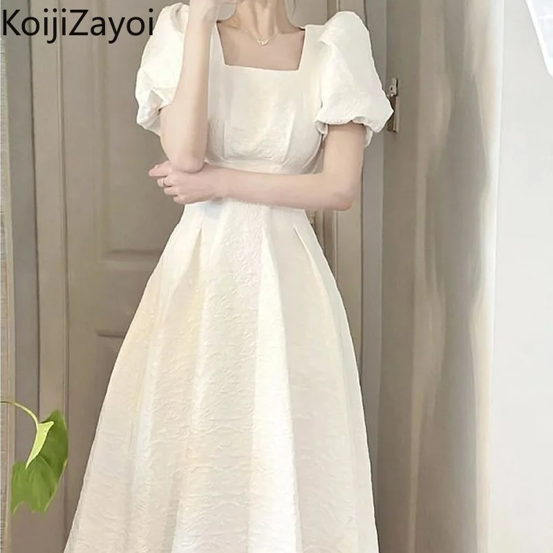 Koijizayoi New Retro Women Midi Dress Summer Korean Solid Short Sleeve A Line Dresses Elegant Office Lady Chic Vestido De Mujer
Koijizayoi New Retro Women Midi Dress Summer Korean Solid Short Sleeve A Line Dresses Elegant Office Lady Chic Vestido De Mujer