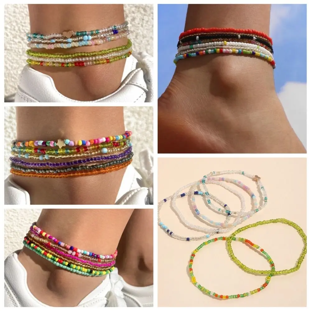 

Adjustable Bohemia Colorful Beads Anklet Exoticism Multi-layer Colorful Handmade Foot Jewelry Summer