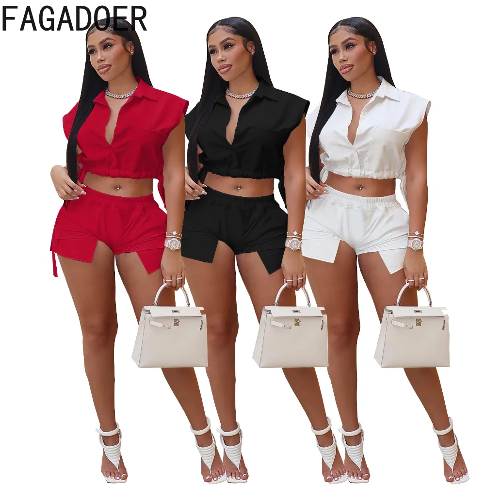 FAGADOER Sexy Turndown Collar V Neck Crop Top + Shorts Two Piece Sets Women Solid Color Matching 2pcs Outfits Fashion Streetwear
FAGADOER Sexy Turndown Collar V Neck Crop Top + Shorts Two Piece Sets Women Solid Color Matching 2pcs Outfits Fashion Streetwear