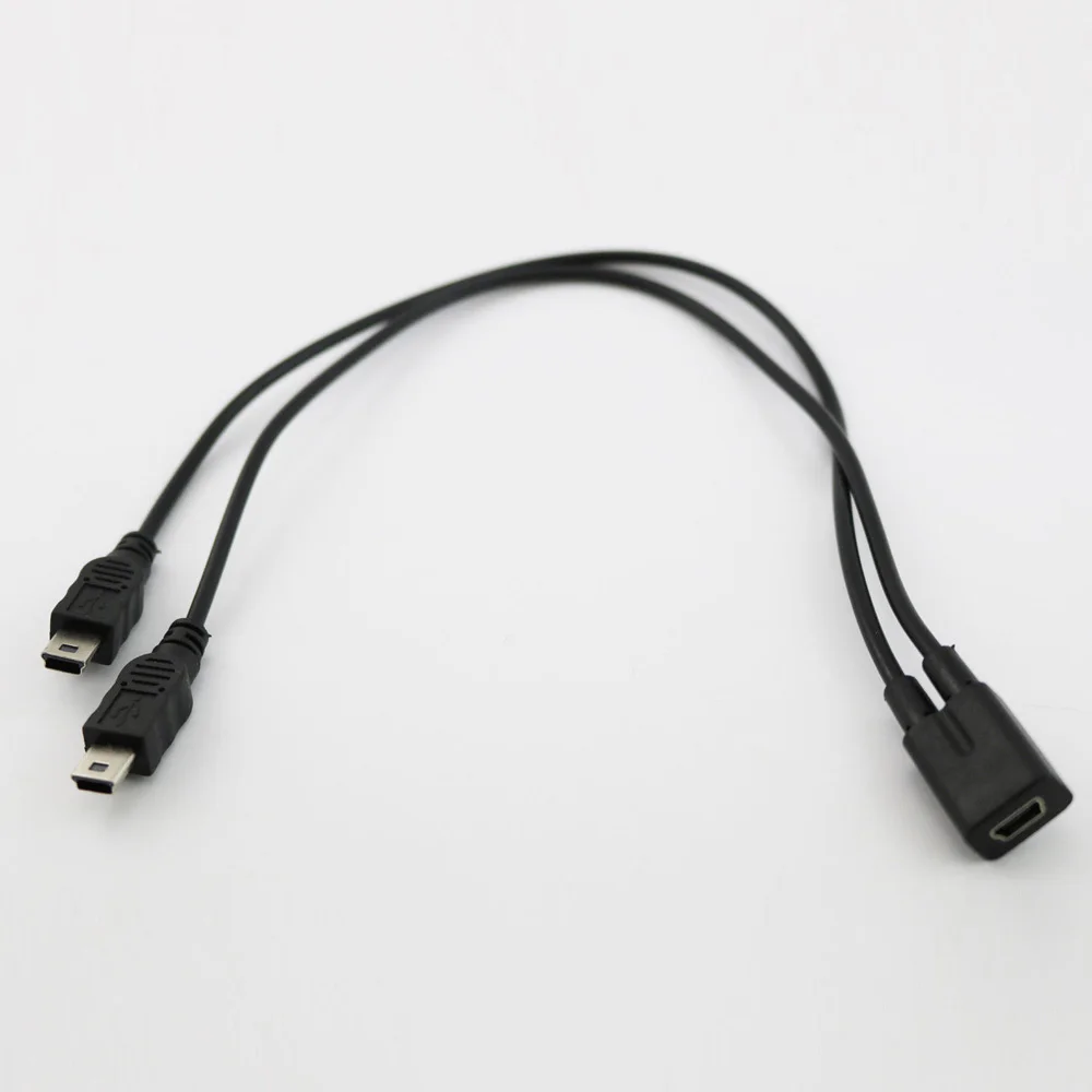 

2022 New Mini USB 2.0 Female To Dual 2x Male Splitter Y Extension Charger Adapter Cable Data Cable 30cm 1.2A-1.5A (black）