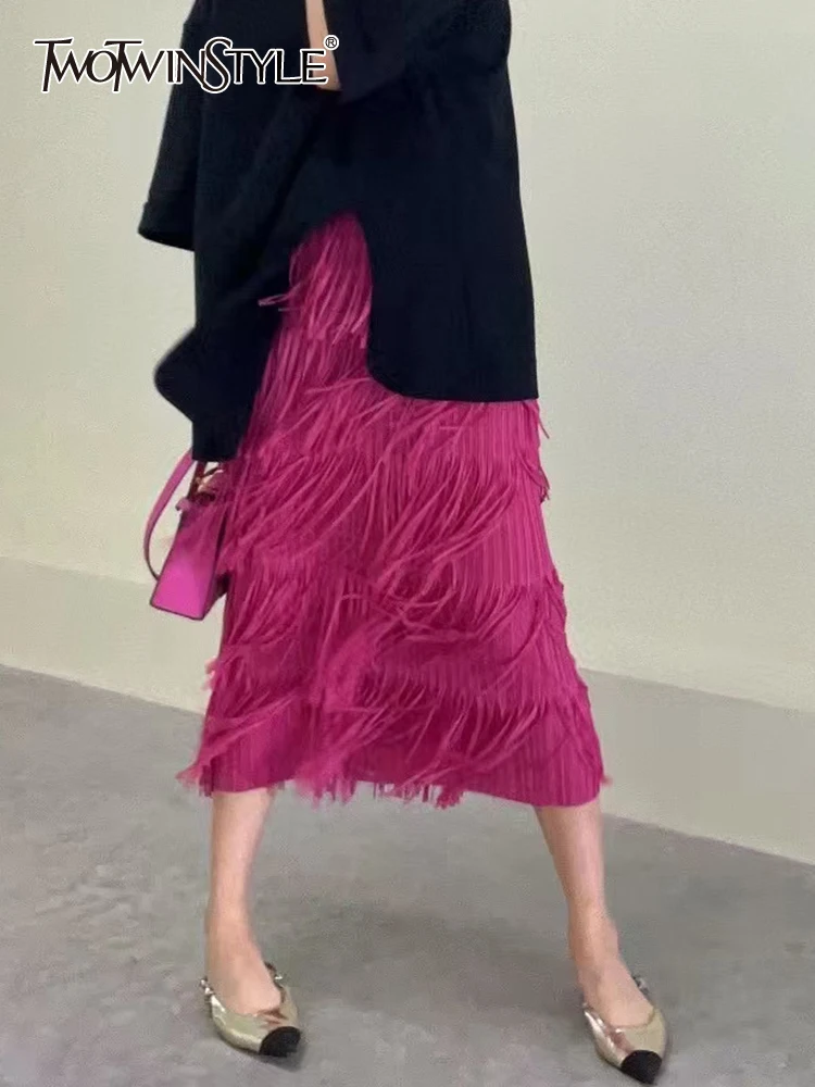 TWOTWINSTYLE Folds A Line Skirts For Women High Waist Elegant Patchwork Tassel Bodycon Skirt Female Fashion Style Clothing New
TWOTWINSTYLE Folds A Line Skirts For Women High Waist Elegant Patchwork Tassel Bodycon Skirt Female Fashion Style Clothing New