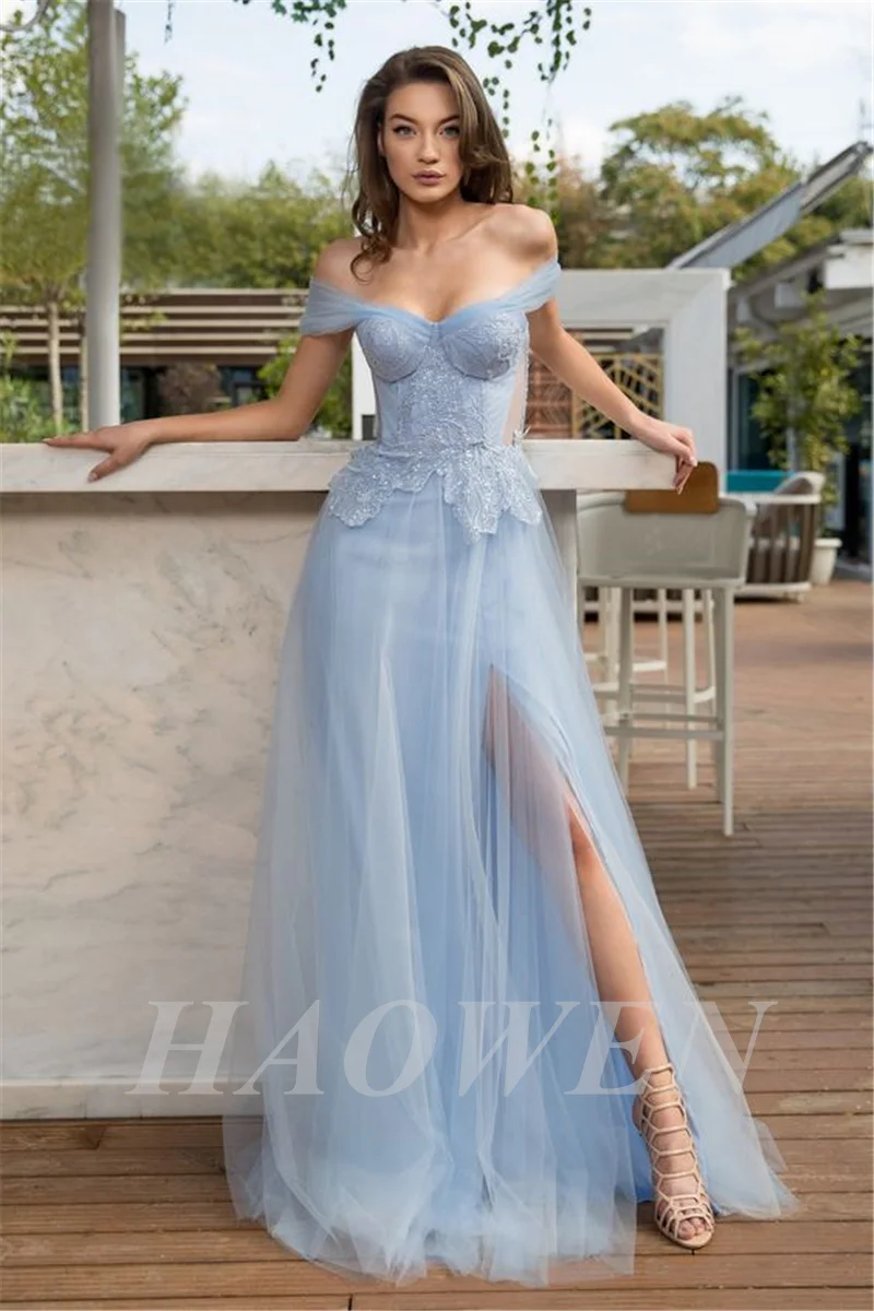 HAOWEN Blue Evening Dresses Off the Shoulder Sweetheart Beach Elegant Lace Appliques Prom Party Beauty Pageant Celebrity Dresses
HAOWEN Blue Evening Dresses Off the Shoulder Sweetheart Beach Elegant Lace Appliques Prom Party Beauty Pageant Celebrity Dresses