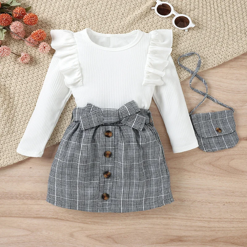 + Sleeve Ruffle Outfits Fashion Autumn Clothes + Plaid Set Bag 3pcs Shoulder Baby Skirts Short Tops Girls Long Kids Trim
+ Sleeve Ruffle Outfits Fashion Autumn Clothes + Plaid Set Bag 3pcs Shoulder Baby Skirts Short Tops Girls Long Kids Trim