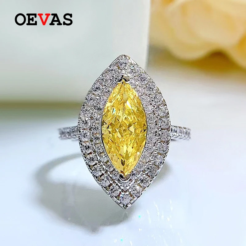 OEVAS 100% 925 пробы Серебряные 6*13 мм желтые кольца с высоким содержанием углерода и