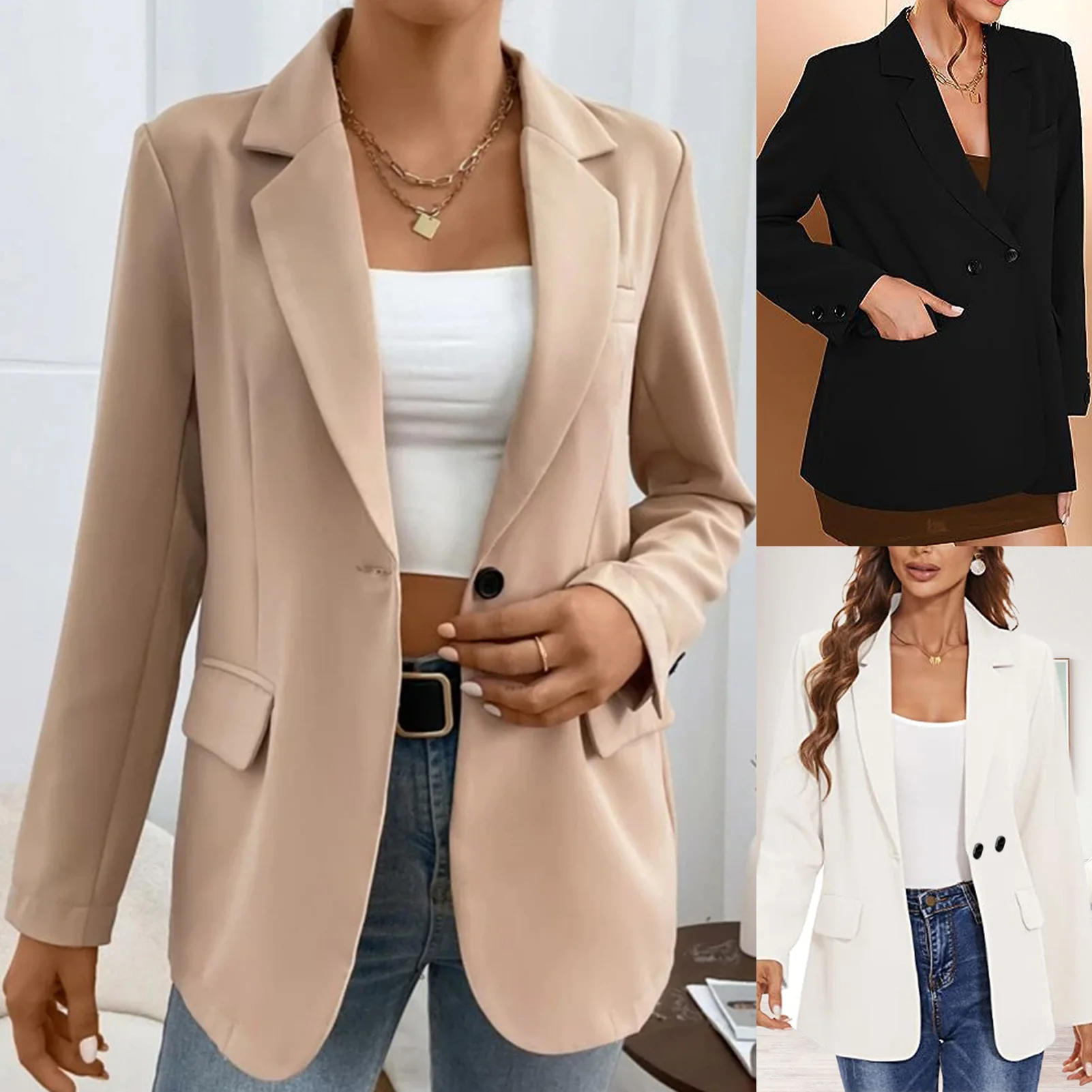 Women Single Button Blazer Chic Lapel Collar Jacket OL Style Elegant Solid Color with Pockets Commuting Outwear
Women Single Button Blazer Chic Lapel Collar Jacket OL Style Elegant Solid Color with Pockets Commuting Outwear