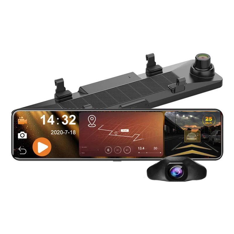 

2021 Newest Stream RearView Mirror 12'' 4GB+32GB Car DVR Camera Android 8.1 Video 1080P Auto Recorder Dash cam