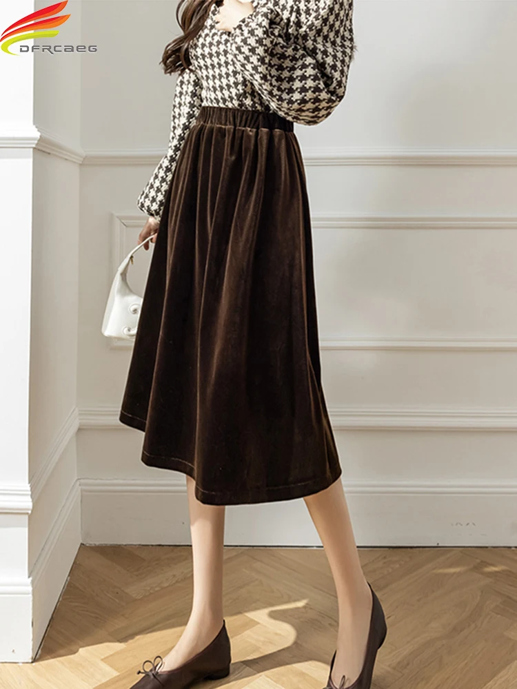 DFRCAEG 2022 Autumn Winter Velour Skirt For Women High Elastic Waist Brown Or Black Color A Line Long Skirts Korean Fashion Jupe
DFRCAEG 2022 Autumn Winter Velour Skirt For Women High Elastic Waist Brown Or Black Color A Line Long Skirts Korean Fashion Jupe