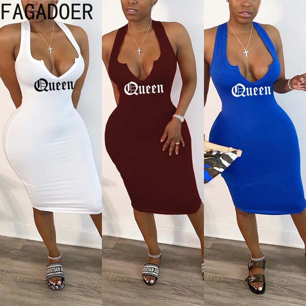FAGADOER Fashion Sexy Deep V Thin Bodycon Dress Women Queen Letter Print Knee Dress Female Leeveless Slim Party Vestidos Clothes
FAGADOER Fashion Sexy Deep V Thin Bodycon Dress Women Queen Letter Print Knee Dress Female Leeveless Slim Party Vestidos Clothes