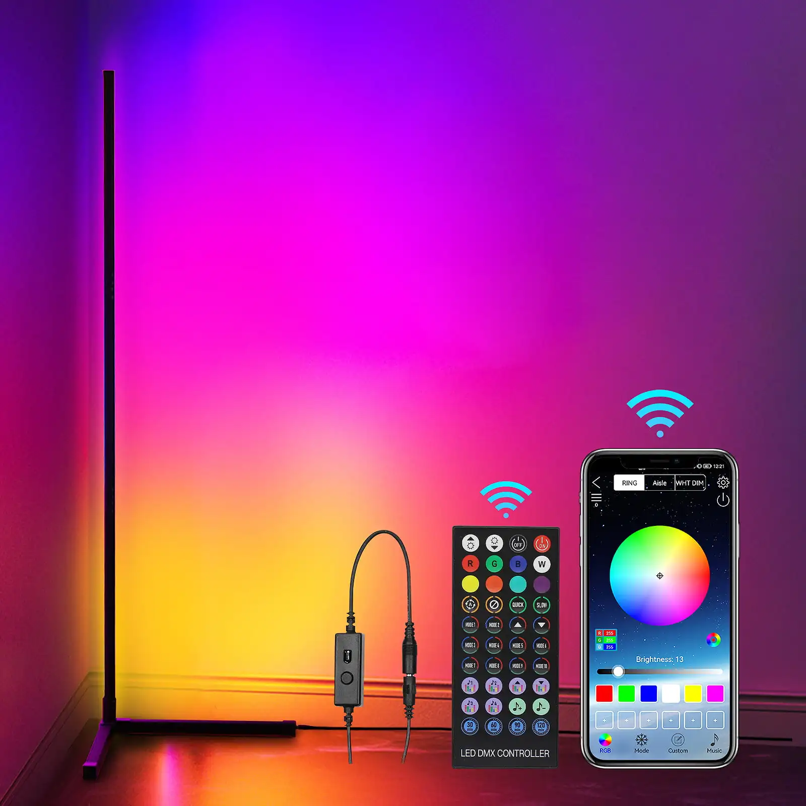 HMTX RGB Corner Floor Lamp, 62'' Metal Color Changing LED Lights, APP and Remote Control LED Lamp for Bedroom
HMTX RGB Corner Floor Lamp, 62'' Metal Color Changing LED Lights, APP and Remote Control LED Lamp for Bedroom