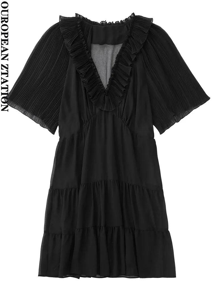 PAILETE Women 2022 fashion with ruffles pleated mini dress vintage v neck short sleeve female dresses vestidos mujer
PAILETE Women 2022 fashion with ruffles pleated mini dress vintage v neck short sleeve female dresses vestidos mujer