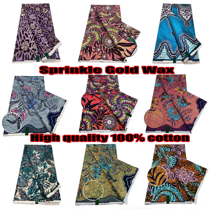 

100%Cotton Guaranteed Veritable African Real Wax Fabric High Quality Soft Pagne Flash Gold Print Batik Nigeria Ankara Wax Fabric