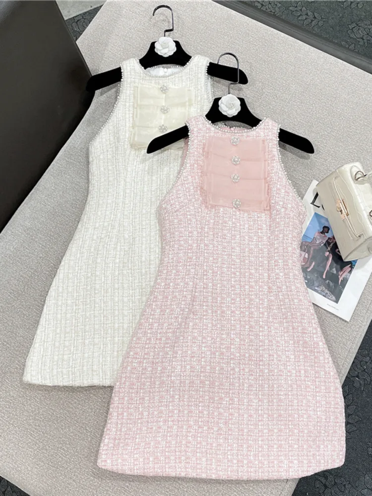 High Quality Luxury Fashion Elegant Beading Small Fragrance Tweed Dress Women Woolen Sleeveless Sexy Summer Dress Mini Vestidos
High Quality Luxury Fashion Elegant Beading Small Fragrance Tweed Dress Women Woolen Sleeveless Sexy Summer Dress Mini Vestidos
