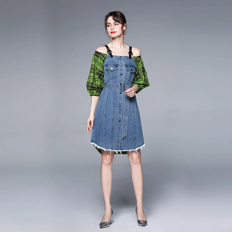 European Station Women's Denim Dress New Women's Spring Stitching Suspender Dress One-shoulder Dress
European Station Women's Denim Dress New Women's Spring Stitching Suspender Dress One-shoulder Dress