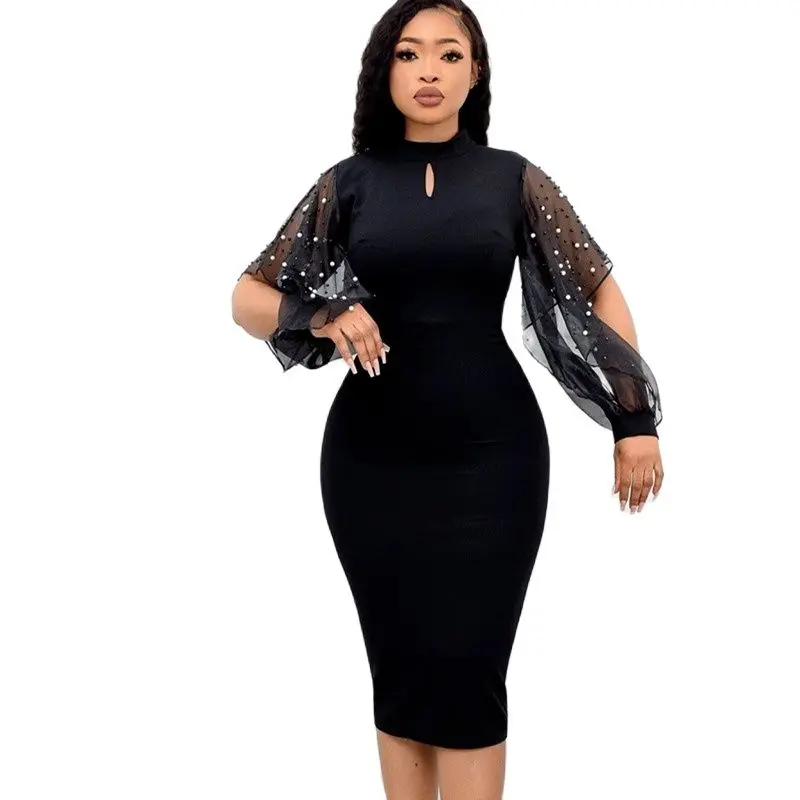 Women Black Bodycon Dress beaded Long Slit Sleeve Cut Out Stand Neck Midi Dresses Elegant Ladies big size 5XL Party Date Night
Women Black Bodycon Dress beaded Long Slit Sleeve Cut Out Stand Neck Midi Dresses Elegant Ladies big size 5XL Party Date Night