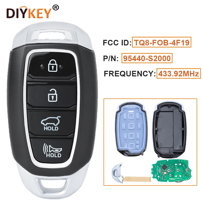 DIYKEY 4 Buttons Smart Remote Key Fob 433.92 MHz Blade Uncut for Hyundai Santa Fe 2019 2020 FCCID:TQ8-FOB-4F19 P/N:95440-S2000
DIYKEY 4 Buttons Smart Remote Key Fob 433.92 MHz Blade Uncut for Hyundai Santa Fe 2019 2020 FCCID:TQ8-FOB-4F19 P/N:95440-S2000