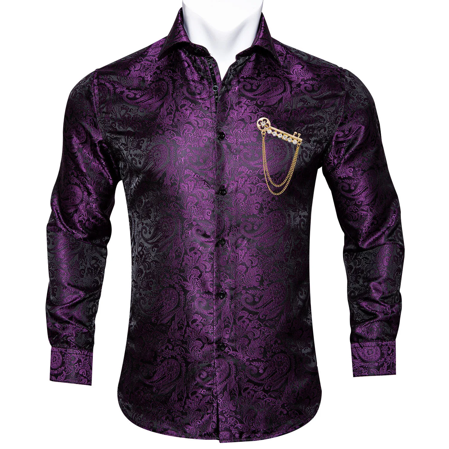 

Paisley Mens Shirt Purple Long Sleeve Turndown Collar Novelty Polyester Jacquard Casual Fit Business Wedding Designer Barry.Wang
