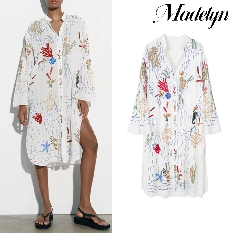 Embroidery White Shirt Dresses Ocean Pattern Boho Dress Chic Women Clothing Single Breasted Loose Casual Beach Skirt Streetwear
Embroidery White Shirt Dresses Ocean Pattern Boho Dress Chic Women Clothing Single Breasted Loose Casual Beach Skirt Streetwear