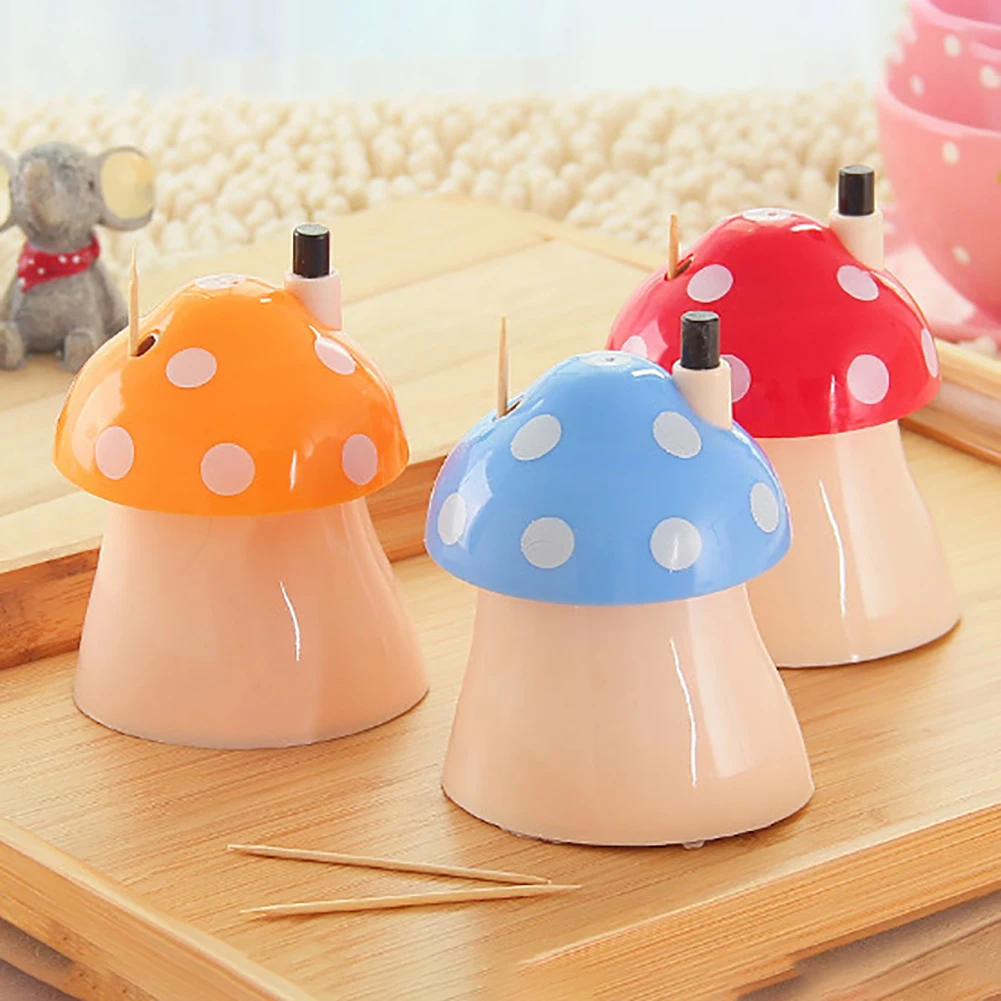 

Toothpicks Container Creative Lovely Portable Mushroom Automatic Pops Up Toothpick Storage Box Dispenser Holder Table Organizer