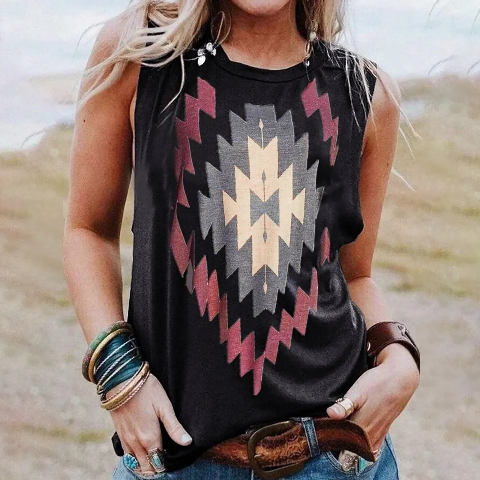 Sleeveless Vest Loose O-neck Multi-pattern Tank Women Street T-shirt Ethnic Casual Print Top Style Shirts Style Camisoles Blouse
Sleeveless Vest Loose O-neck Multi-pattern Tank Women Street T-shirt Ethnic Casual Print Top Style Shirts Style Camisoles Blouse