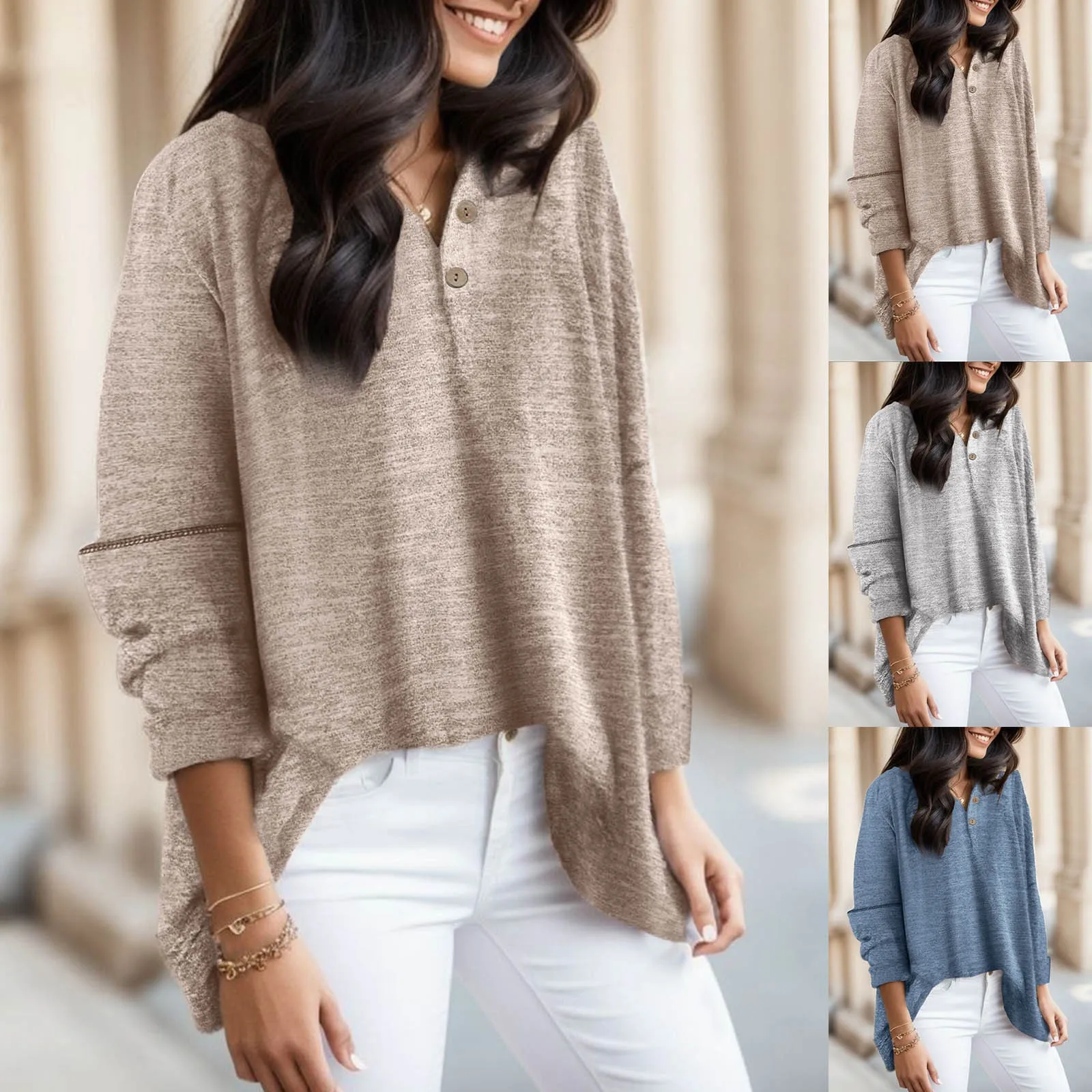 Women's Long Sleeve Tops V Neck Button Pullover Knitwear Fashion Solid Color Women's Clothing Womens Active
Women's Long Sleeve Tops V Neck Button Pullover Knitwear Fashion Solid Color Women's Clothing Womens Active