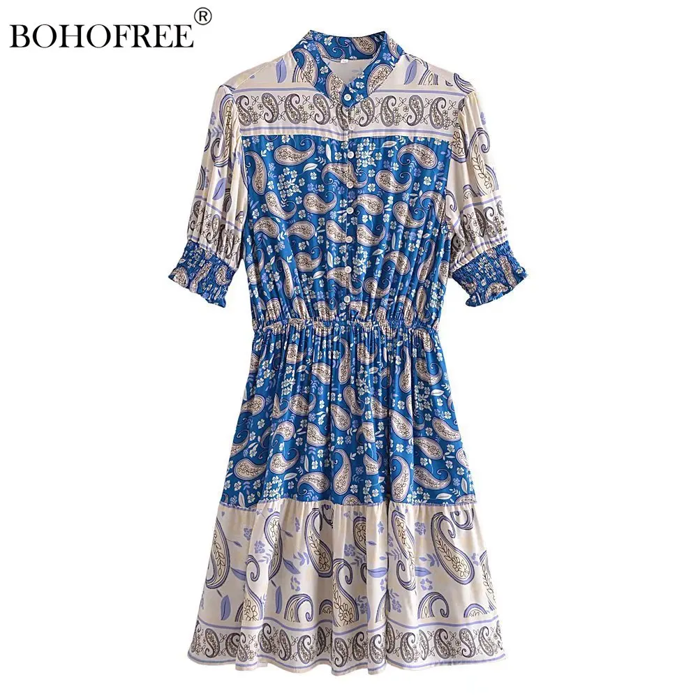 Vintage Chic Paysley Print Midi Dress 3/4 Sleeve Rayon Cotton Bohemian Mujer De Vestidos Button Down Beach Dress For Women
Vintage Chic Paysley Print Midi Dress 3/4 Sleeve Rayon Cotton Bohemian Mujer De Vestidos Button Down Beach Dress For Women