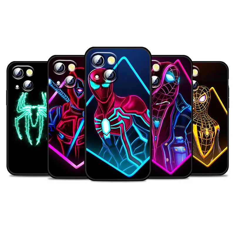 

Marvel Avengers SpiderMan For Apple iPhone 13 12 11 Pro Max Mini XS Max X XR 6 7 8 Plus 5S SE2020 Soft TPU Black Phone Case Capa