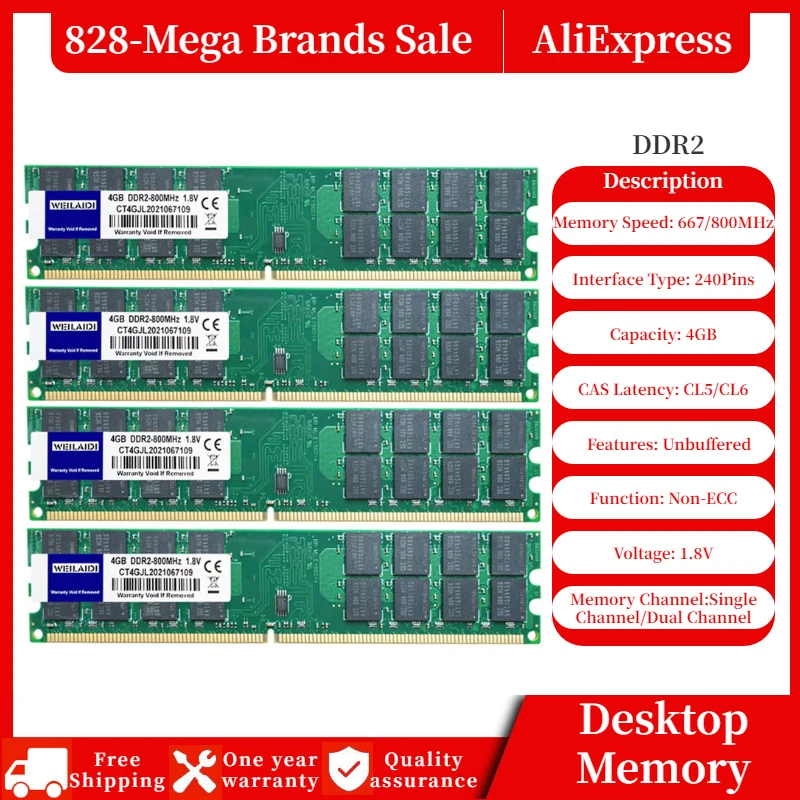 Universal DDR2 4GB 800MHz PC2-6400 Memoria Desktop Laptop Memory Ram For AMD Intel CPU Chipset Motherboard 240Pins 1.8V Module
Universal DDR2 4GB 800MHz PC2-6400 Memoria Desktop Laptop Memory Ram For AMD Intel CPU Chipset Motherboard 240Pins 1.8V Module