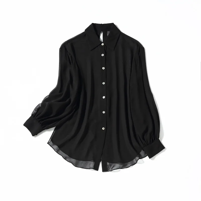 Birdsky, Women long sleeve shirt blouse office lady button top long slip on back 100% natural mulberry silk Black White S-371
Birdsky, Women long sleeve shirt blouse office lady button top long slip on back 100% natural mulberry silk Black White S-371