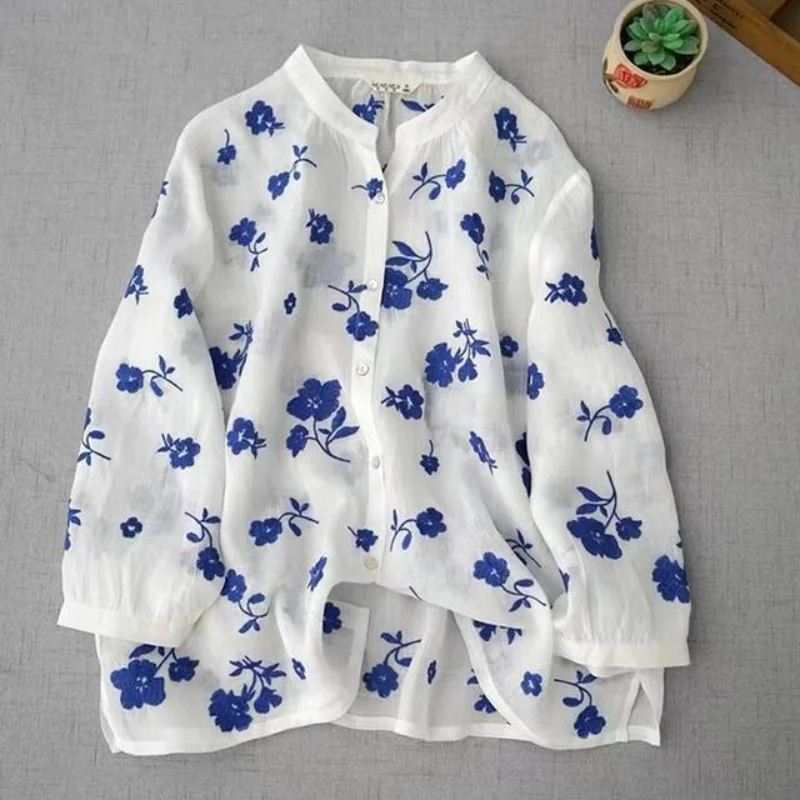 Женские топы с длинным рукавом, Женская винтажная рубашка с цветочным принтом, Повседневная весенне-осенняя хлопковая льняная блузка в сти... 
Женские топы с длинным рукавом, Женская винтажная рубашка с цветочным принтом, Повседневная весенне-осенняя хлопковая льняная блузка в сти...