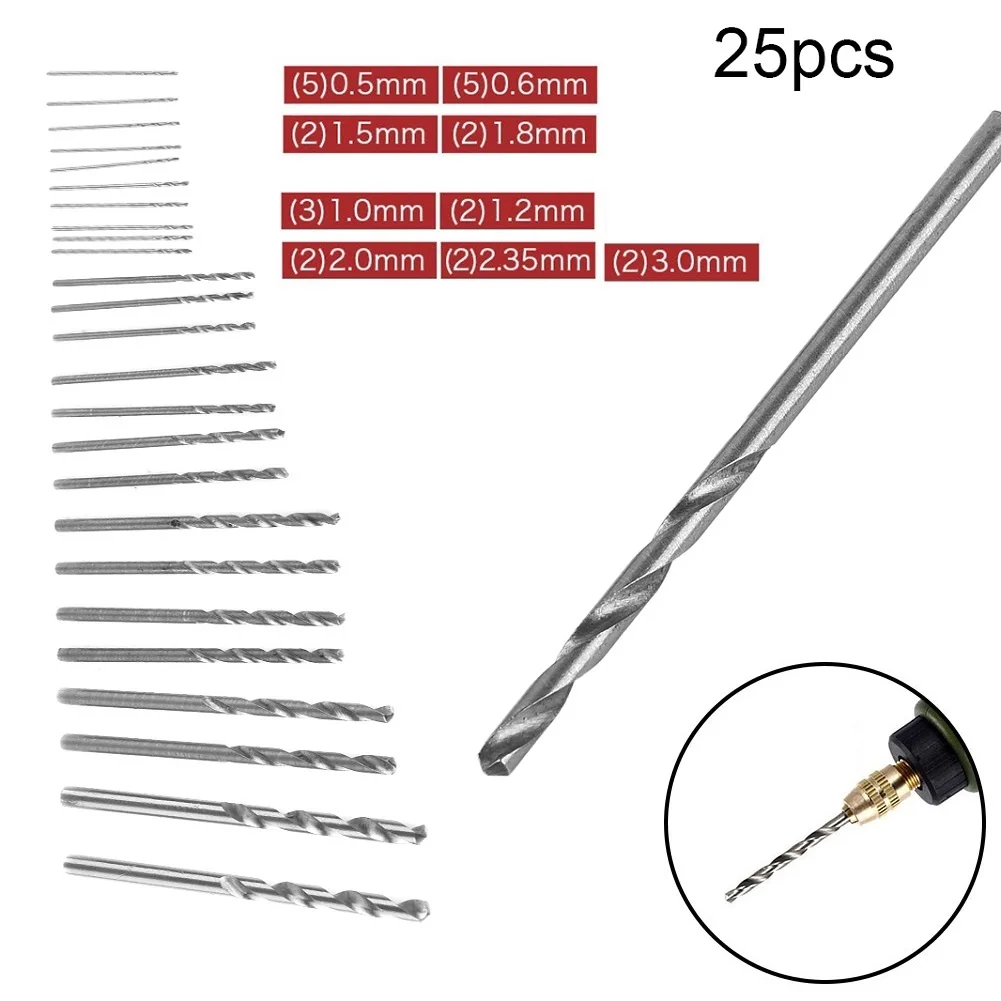 25Pcs 0.5mm-3mm Mini Micro HSS Spiral Drill Bit High Speed Steel Silver Tool Parts For Pcb Crafts Jewelry Making Accesseries
25Pcs 0.5mm-3mm Mini Micro HSS Spiral Drill Bit High Speed Steel Silver Tool Parts For Pcb Crafts Jewelry Making Accesseries