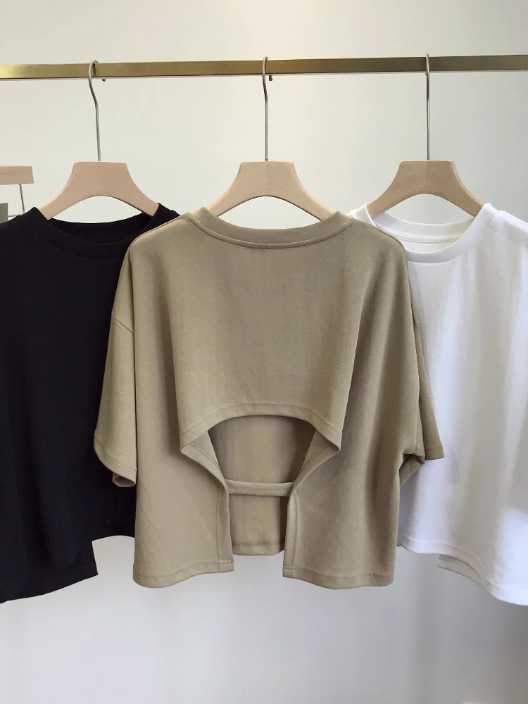 Backless Short T-shirt Summer 2023 New Fashion Crop Tops Round Neck Tees Loose Short Sleeved Shirt Women's Clothing Streetwear
Backless Short T-shirt Summer 2023 New Fashion Crop Tops Round Neck Tees Loose Short Sleeved Shirt Women's Clothing Streetwear
