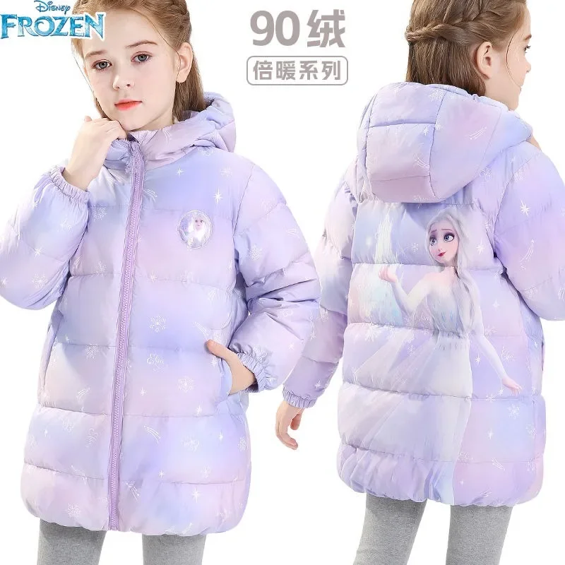 Пуховик Disney Frozen Elsa для девочек детский пуховик средней длины с капюшоном теплый