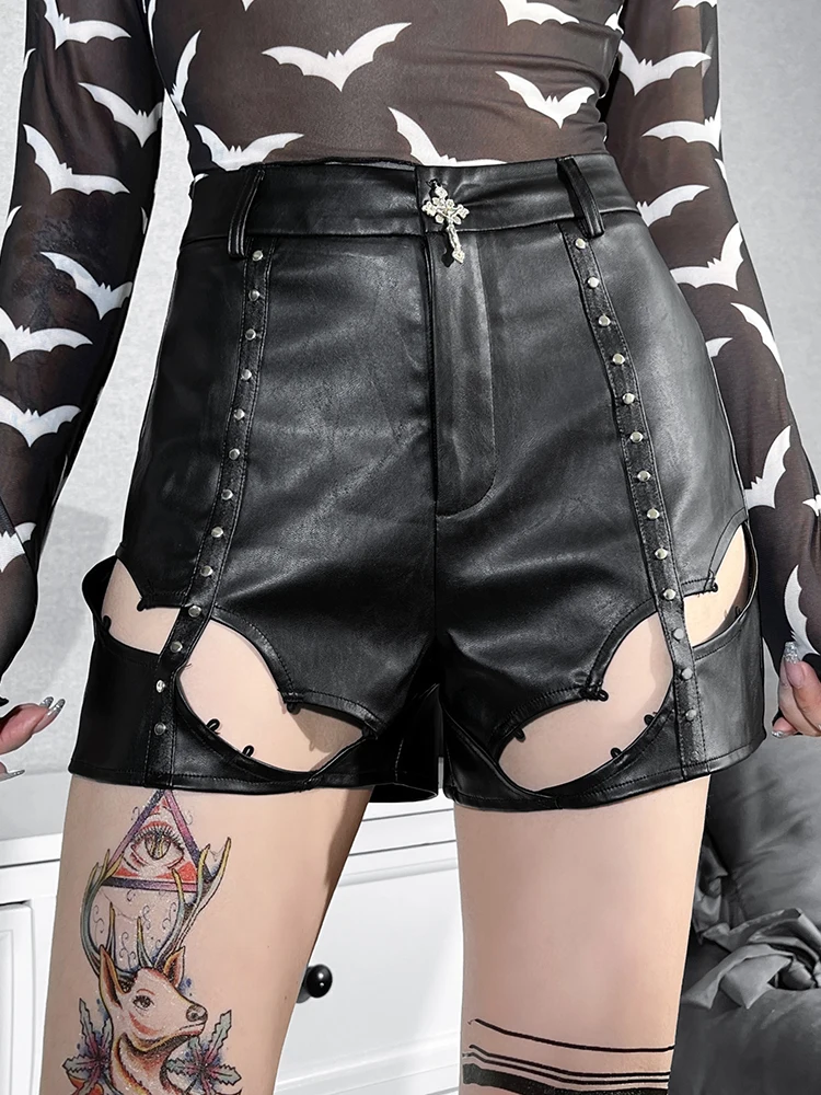 Sexy Bat Eye Rivets PU Short Gothic High Waist Hollow Out Zipper Homecoming Short Fairy Grunge Cross Bandage Black Short
Sexy Bat Eye Rivets PU Short Gothic High Waist Hollow Out Zipper Homecoming Short Fairy Grunge Cross Bandage Black Short