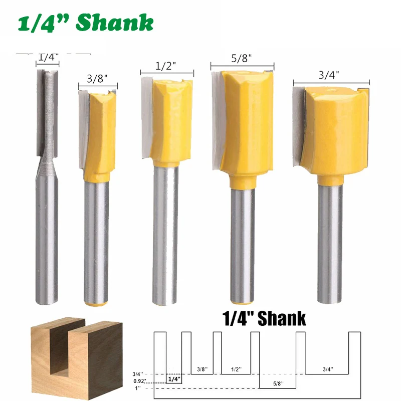 

5PC/Set 1/4" 6.35MM Shank Milling Cutter Wood Carving Straight Knife Dado Router Bit Set Trimming Milling Cutter For Woodworking