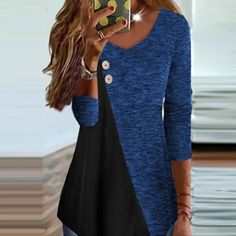 Office Ladies Color Block Patchwork Blouses Spring Crew Collar Button Women Tops Pullover Autumn Long Sleeve Loose Casual Shirts
Office Ladies Color Block Patchwork Blouses Spring Crew Collar Button Women Tops Pullover Autumn Long Sleeve Loose Casual Shirts