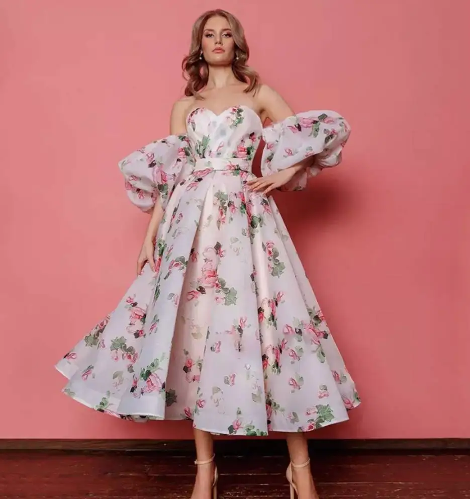 OIMG A Line Printed Organza Prom Dresses Long Puff Sleeves Sweetheart Tea Length Formal Party Dress Elegant Women Evening Gown
OIMG A Line Printed Organza Prom Dresses Long Puff Sleeves Sweetheart Tea Length Formal Party Dress Elegant Women Evening Gown