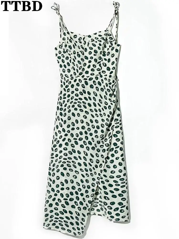 TTBD vestido casual Women 2022 summer french green print slit midi dress traf vintage backless thin straps female dresses mujer
TTBD vestido casual Women 2022 summer french green print slit midi dress traf vintage backless thin straps female dresses mujer