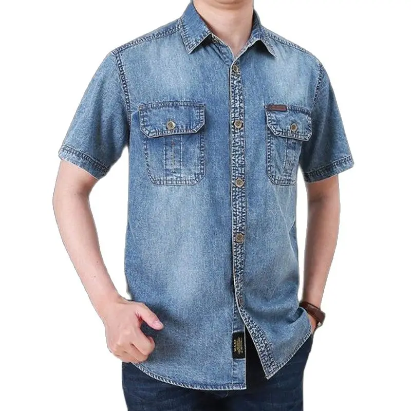 Рубашка мужская джинсовая с карманами, тонкая Хлопковая сорочка с короткими рукавами, топ, ковбойская одежда, лето 
Рубашка мужская джинсовая с карманами, тонкая Хлопковая сорочка с короткими рукавами, топ, ковбойская одежда, лето