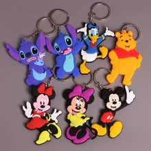Disney Cartoon Silicone Doll Keychain Stitch Mickey Mouse Anime Figures Toys Bag Pendant Car Keychain Kids Student Birthday Gift