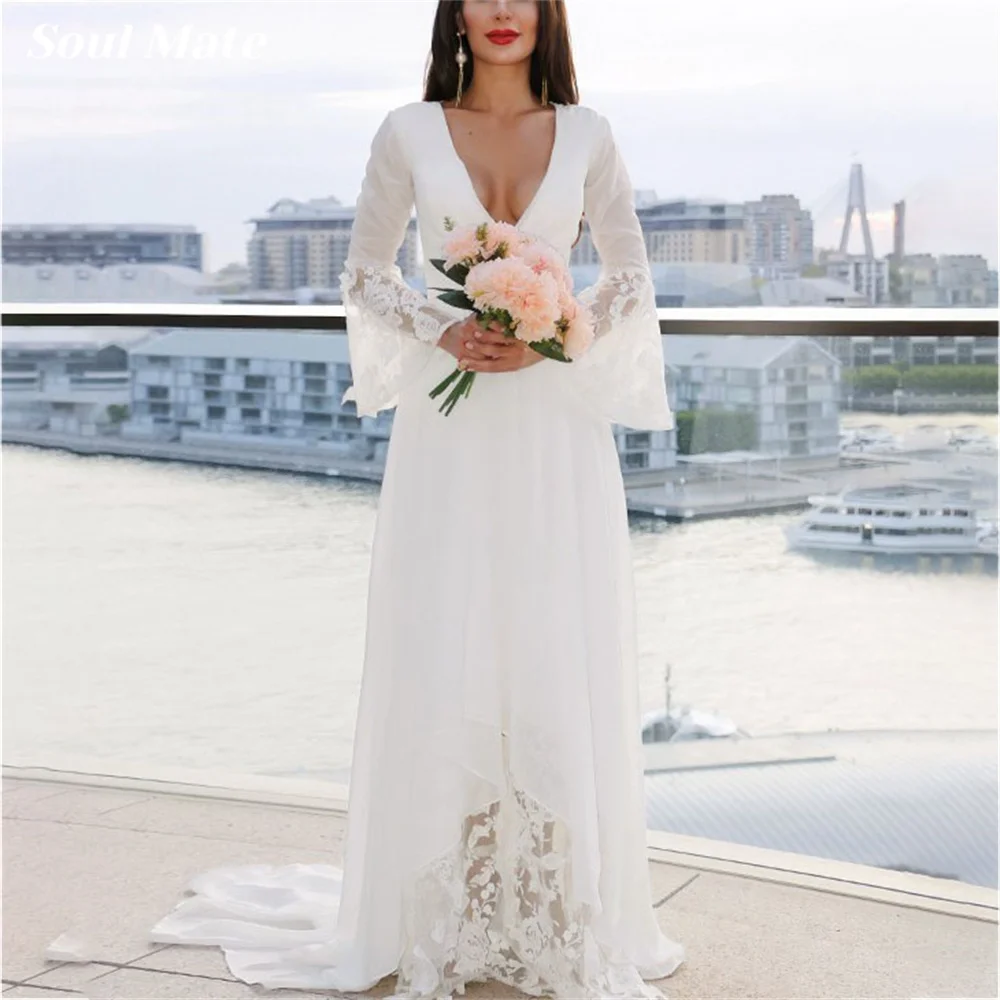 Elegant A Line Full Sleeve Lace Appliques Wedding Dresses 2023 свадебное платье V Neck Zipper Back Bridal Gown vestidos de novia 
Elegant A Line Full Sleeve Lace Appliques Wedding Dresses 2023 свадебное платье V Neck Zipper Back Bridal Gown vestidos de novia