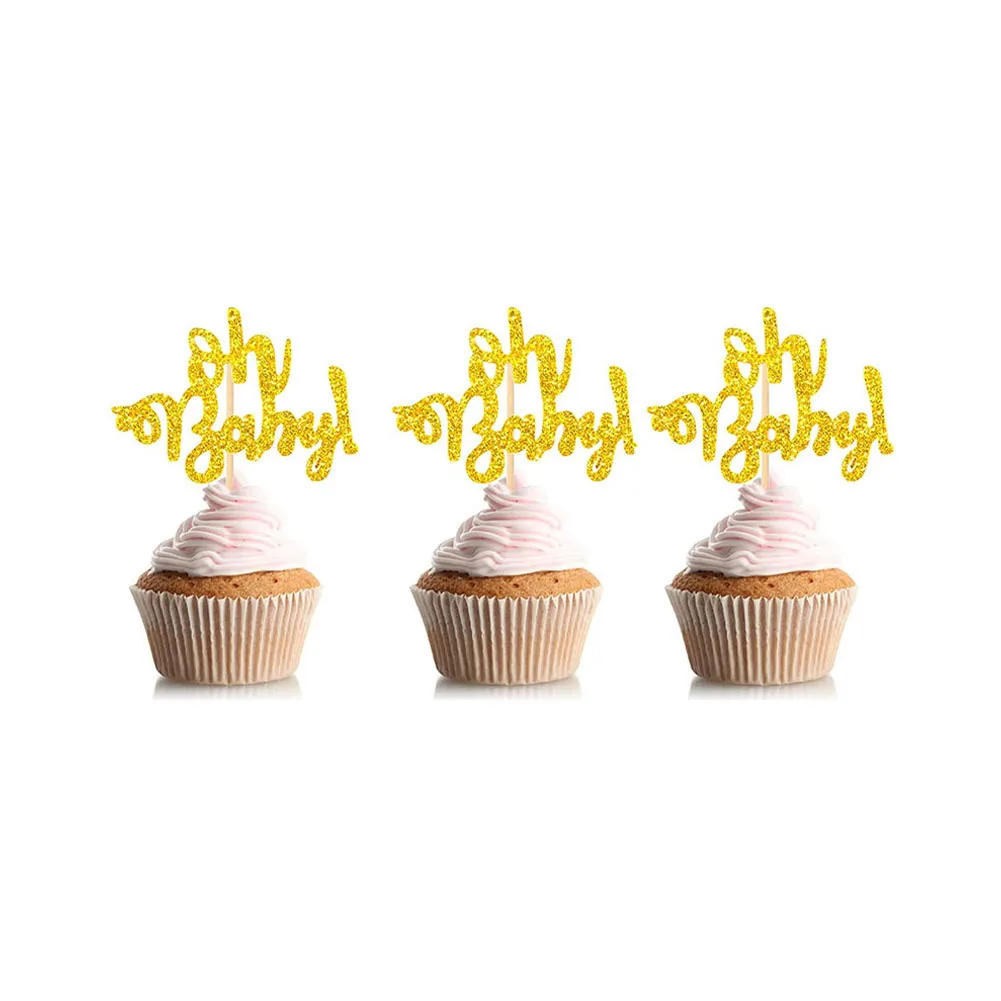 

10Pcs Gold Oh Baby Cupcake Topper Boy Girl Baby Shower Gender Reveal Kids 1st Birthday Party Decoration Cake Decorating Supplies